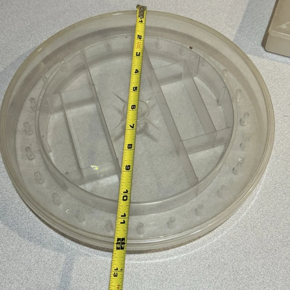 Vintage Clear Plastic Round‎ Sewing Box Caddy Thread Bobbins Notions Organizing